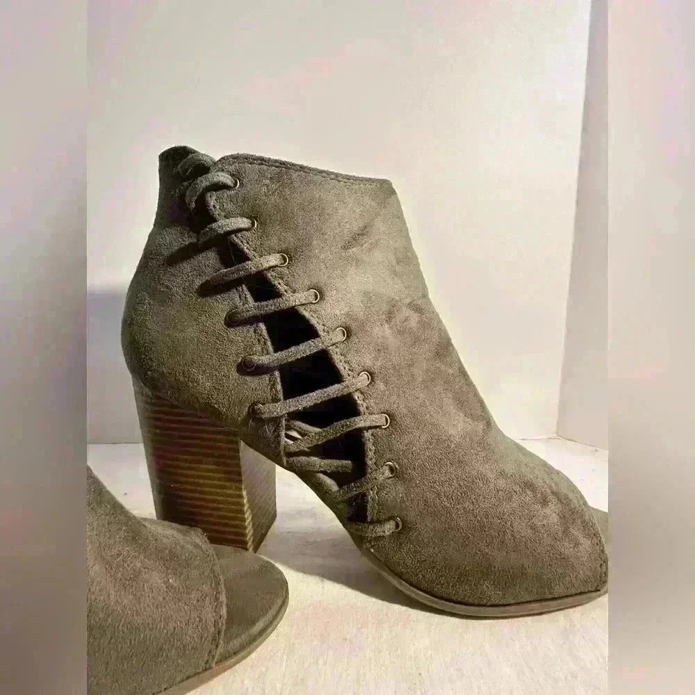 Suede Booties with Lace-up Design - Picture 4 of 9